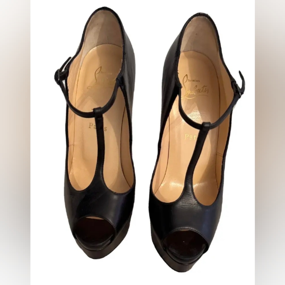 Christian Louboutin Black Peep Toe Platform Heels